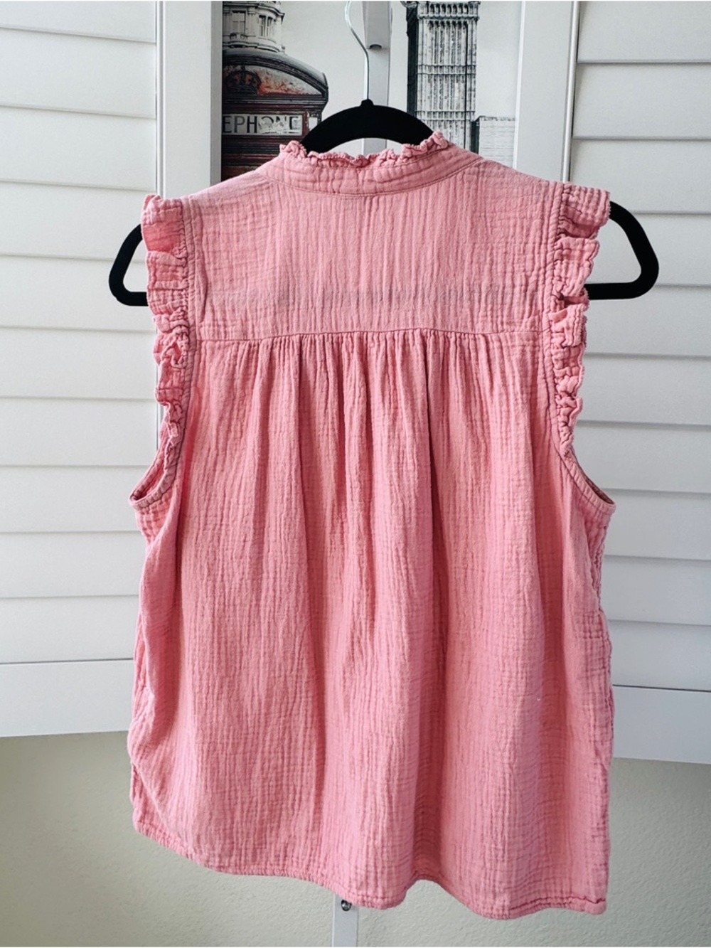 J.Crew Double Gauze Ruffle Henley Sleeveless Top - Pink - Medium - Picture 4 of 9
